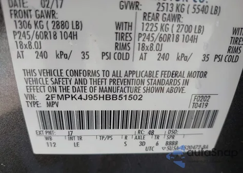 2017 Ford Edge Sel from USA, damaged, VIN 2FMPK4J95HBB51502